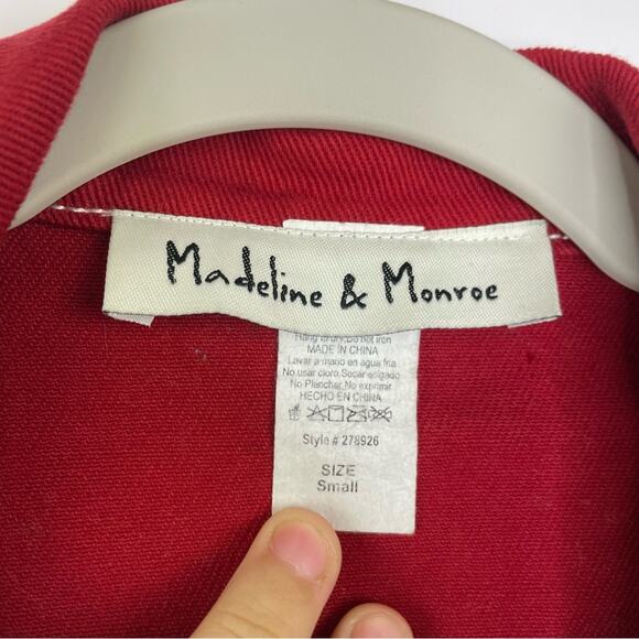 Madeline & Monroe red denim white contrast stitch jacket Small 80s - Picture 6 of 12